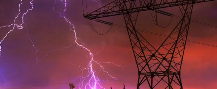 Power Shut Down Concept - Image of Lightning strikes the power distribution station.