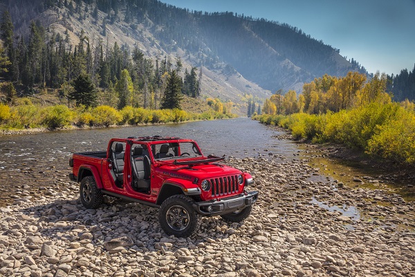 Jeep Wrangler - A Compact SUV on the shore of the river.